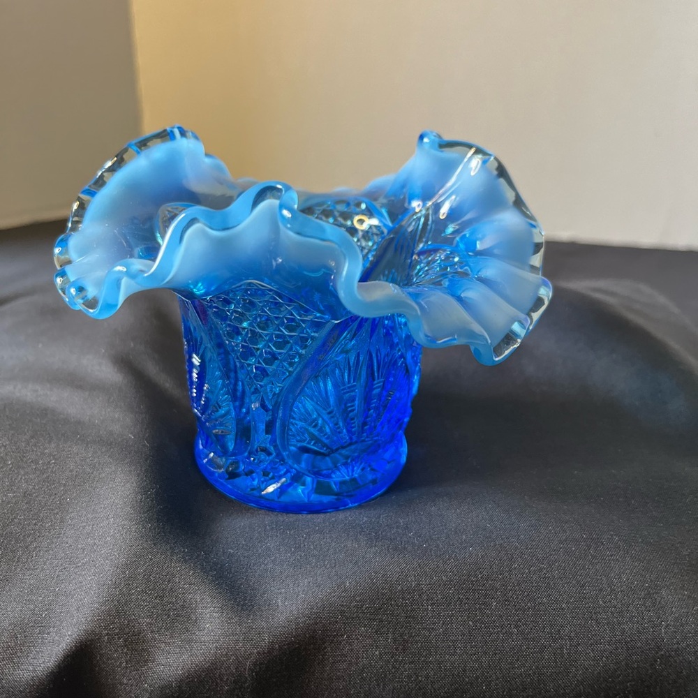 Vintage Glass Blue Opalescent Hat